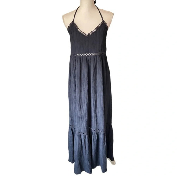 Lulus Dress Womens XS Navy Relaxed Vibes Strappy Lace Beachy Boho Coastal Maxi - Picture 7 of 15